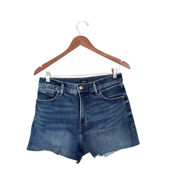 Express Pants - Express High Rise Dark Wash Denim Raw Hem Shortie Shorts Blue Size 8 NWT